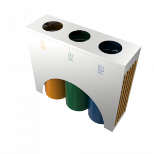 ELM SSTW - modern stainless steel and wood recycle bins station