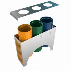 ELM SSTW - modern stainless steel and wood recycle bins station