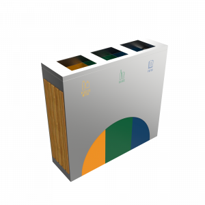 ELM SSTW - modern stainless steel and wood recycle bins station