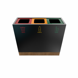 TACORA PC litter receptacle with 3 compartments, powder coated metal, angled top view3 TACORA PC litter receptacle with 3 compartments, powder coated metal, angled top view3