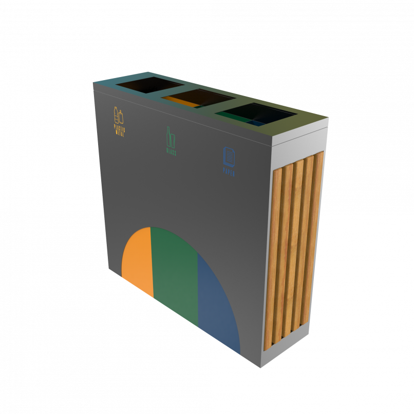 ELM PCW modern recycle bin station in sheet metal and wood Binsignia®